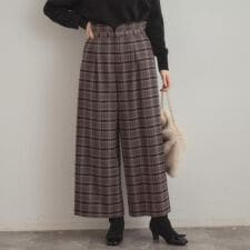 クチュールブローチ(Couture Brooch)の【大人可愛い】起毛先染めチェック柄 スカラウエスト ワイドパンツ