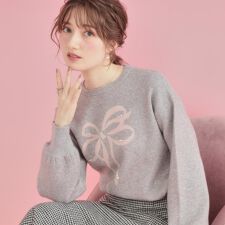 クチュールブローチ(Couture Brooch)の【可愛く着映える・華やか】リボンジャカード ニットトップス