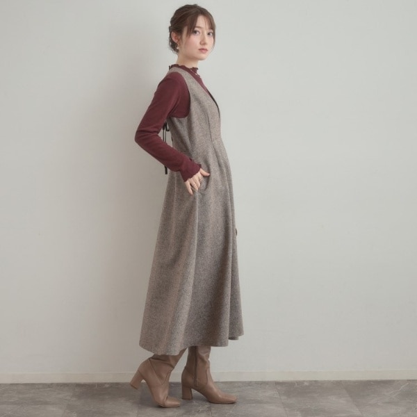 【タグ付き未使用】couture brooch　タックプリーツ配色ワンピース クチュール ブローチ Couture Brooch タックプリーツ配色