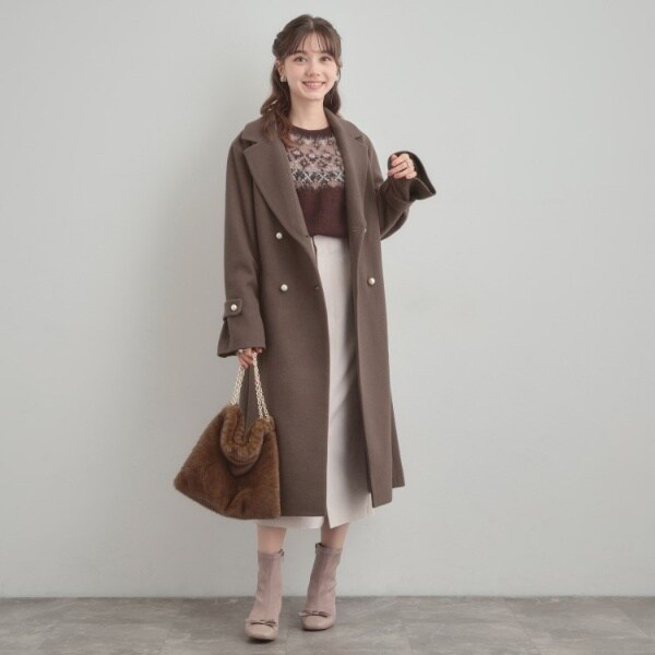 大人上品・ベルト付き】パール調釦チェスターコート | クチュール