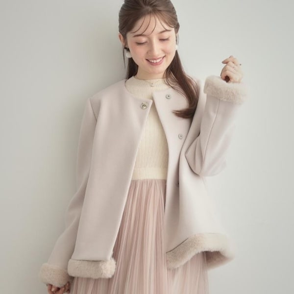 大人レディ・フェイクファー取り外し可能】ケープ風ショートコート