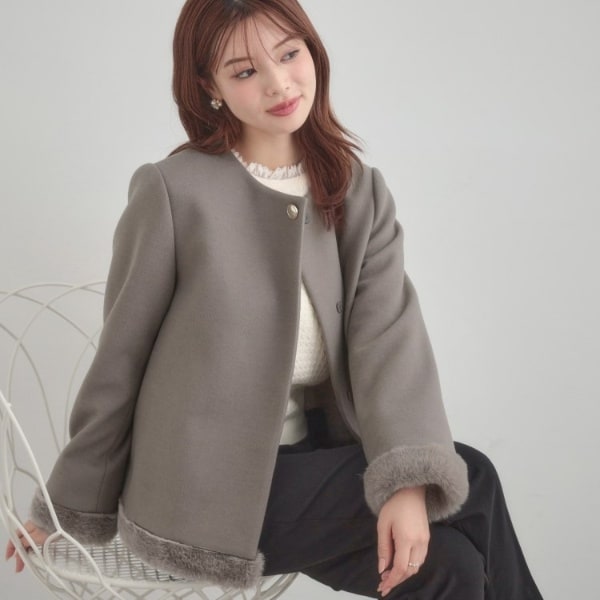 WEB限定】ブークレ ノーカラーショートコート | ビューティー WEB限定】ブークレ ノーカラーショートコート | ビューティー