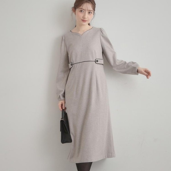 通勤・起毛ポンチ】配色Aラインワンピース | クチュールブローチ