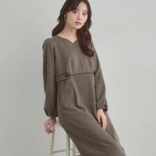 【通勤・起毛ポンチ】配色Aラインワンピース