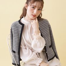 【ハレの日・通勤】ラメツイード ニットカーディガン