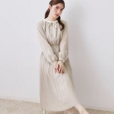 【ハレの日・通勤】配色シフォンプリーツ ワンピース