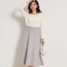 【ハレの日・通勤】スクエアネック バイカラー ニットワンピース