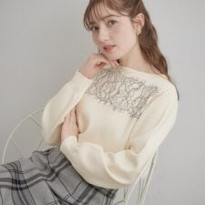 【洗える・通勤】レース ドッキング ニット