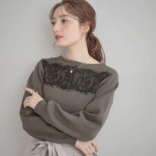 【洗える・通勤】レース ドッキング ニット