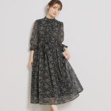 【洗える・着映え】楊柳小花シャーリングワンピース