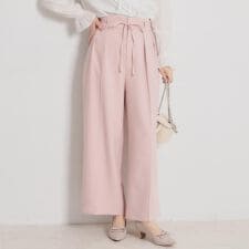 【洗える・S-LL】細リボンデザイン タックワイドパンツ