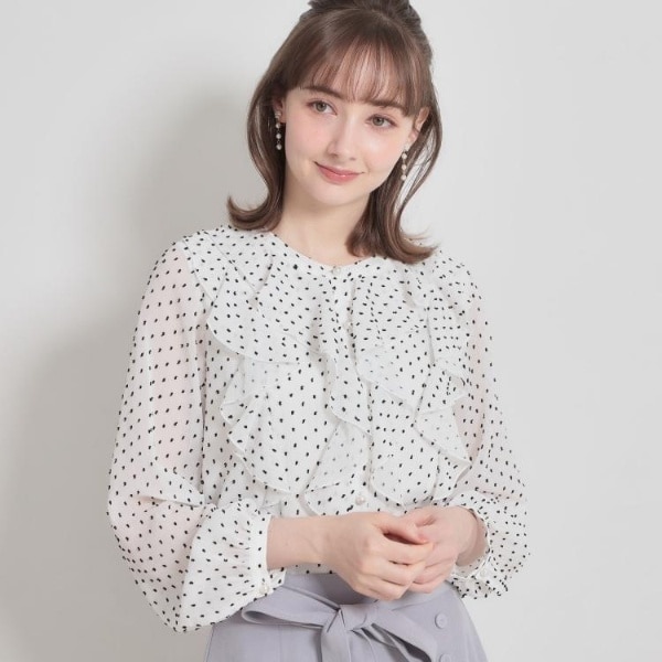 【洗える・着映え】ドビードット フリルブラウス
