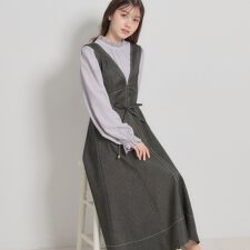 【洗える】デニムライク細リボンジャンスカ