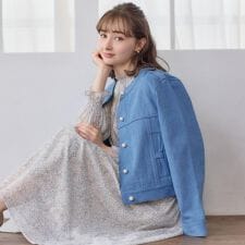 【洗える・綿100％】パール調ボタン デニムジャケット