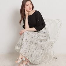 【洗える・着映え】シアーチェック フラワープリント スカート