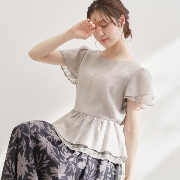 yori ペプラムカラードレスブラウス 美品 yori ヨリ 異素材切り替え 