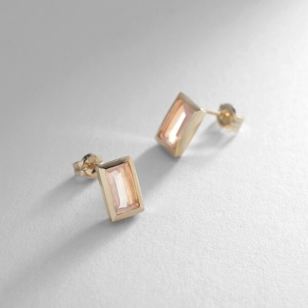 K10ローズクォーツ バフトップカット スタッドピアス | ココシュ