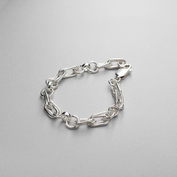 シルバー ミックスチェーン ダブルリンクブレスレット