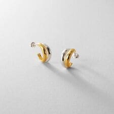 シルバー コンビカラー スモールフープ デュアルドームピアス