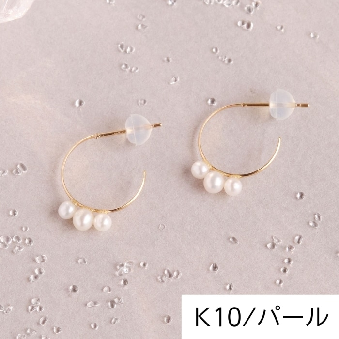 K10】ダブルハーフフープピアス ゴールド／BOX＆ショッパーつき