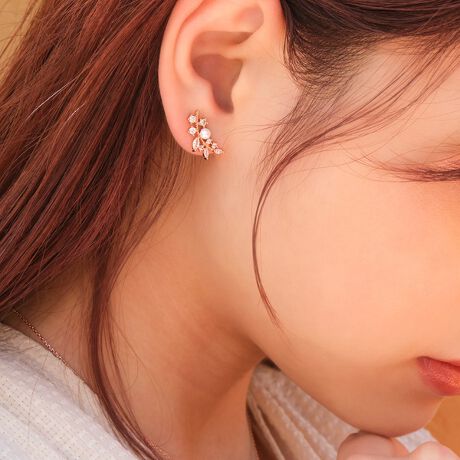 2wayシャイニービジューピアス&イヤリング ローズゴールド  