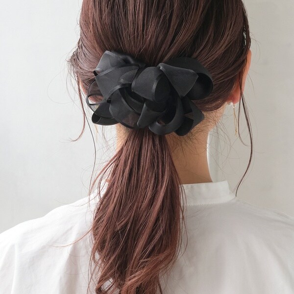 WEB限定】シアービッグリボンヘアクリップ ブラック