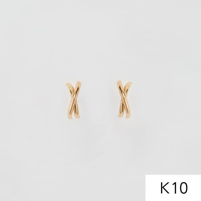 K10】ダブルハーフフープピアス ゴールド／BOX＆ショッパーつき