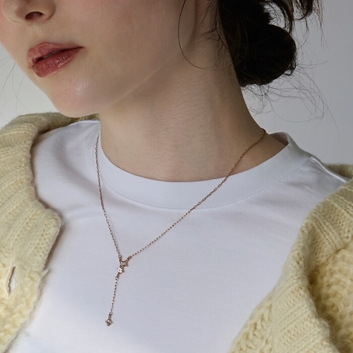 Y字型ゴールドトーンネックレス ピンクパール付き マリークワント MARY 
