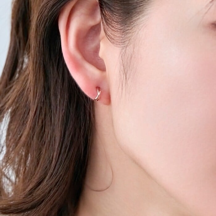 K10】ダブルハーフフープピアス/BOXつき（ピアス（両耳用