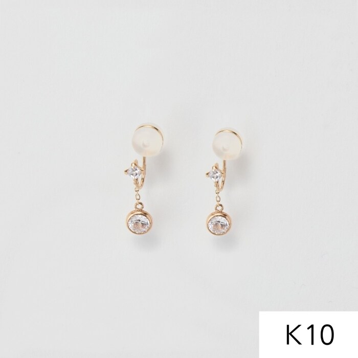 イヤリング 「 K10 」ドロップビジューイヤリング