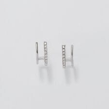 【金属アレルギー対応】メタル×ビジュー2ラインピアス　シルバー/サージカルステンレス