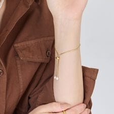 スリムチェーンパールスライドブレスレット　ゴールド