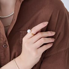 【金属アレルギー対応】パールオープンリング/ステンレス/大ぶり/存在感◎/主役級