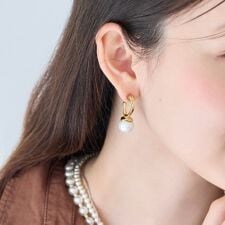 【金属アレルギー対応】リップルパールフープピアス　ゴールド/ステンレス/大ぶり/存在感◎/主役級
