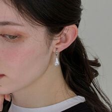 【金属アレルギー対応】バランスバロックパールフープイヤリング　シルバー/ステンレス/大ぶり/主役級