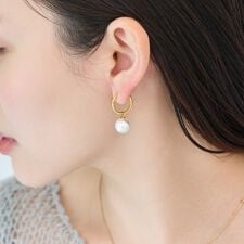【金属アレルギー対応】バランスパールフープイヤリング　ゴールド/ステンレス/大ぶり/存在感◎/主役級