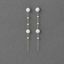 金属アレルギー対応】パールドロップロングピアス シルバー 