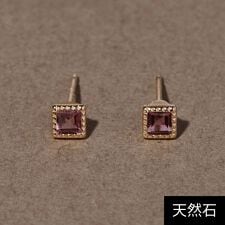 【K10】スクエア天然石ピアス／ピンクトルマリン