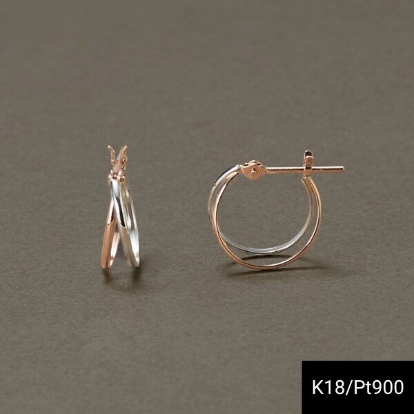 K18PG,Pt900】ダブルラインコンビカラーフープピアス/金属アレルギー