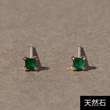 【K10】スクエアカットエメラルドスタッドピアス/天然石