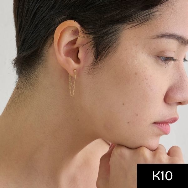 K10】ストレートフープピアス／ユニセックス／マットゴールド