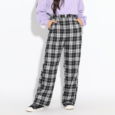 ニコラ掲載 チェックワイドパンツ ピンクラテ Pink Latte ファッション通販 マルイウェブチャネル