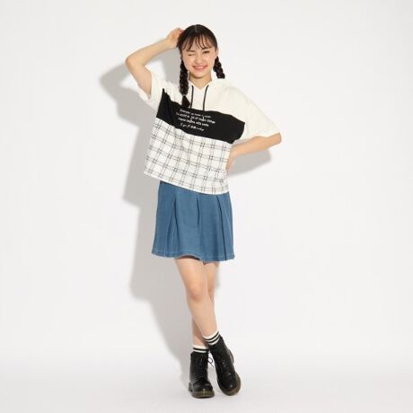 ブロッキングパーカー デニムスカート セットアップ ピンクラテ Pink Latte ファッション通販 マルイウェブチャネル