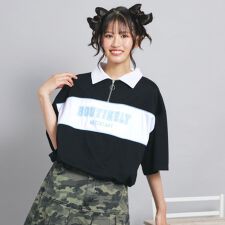 【接触冷感】配色パイピング切り替え衿付きトップス