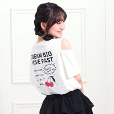 肩あきバックプリントビッグTシャツ