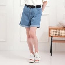 ベルト付きデニムショートパンツ