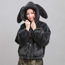 耳付きフェイクファーブルゾン