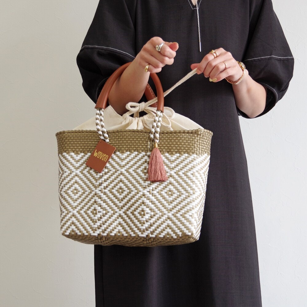 ウーヴン(WOVEN) / メキシコ製 ミドルトート バスケットバッグ
