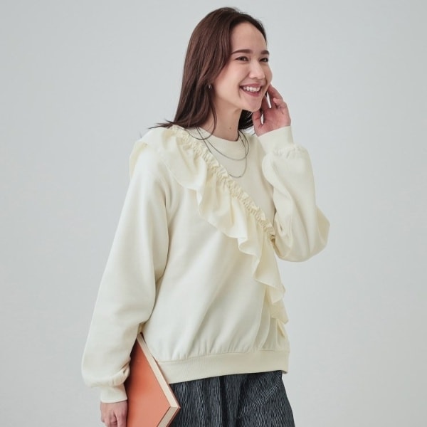 【S-LL】アシメフリル裏起毛スウェット