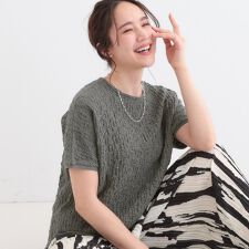 【S-LL】ぽこぽこ素材がこなれ見え ドルマントップス